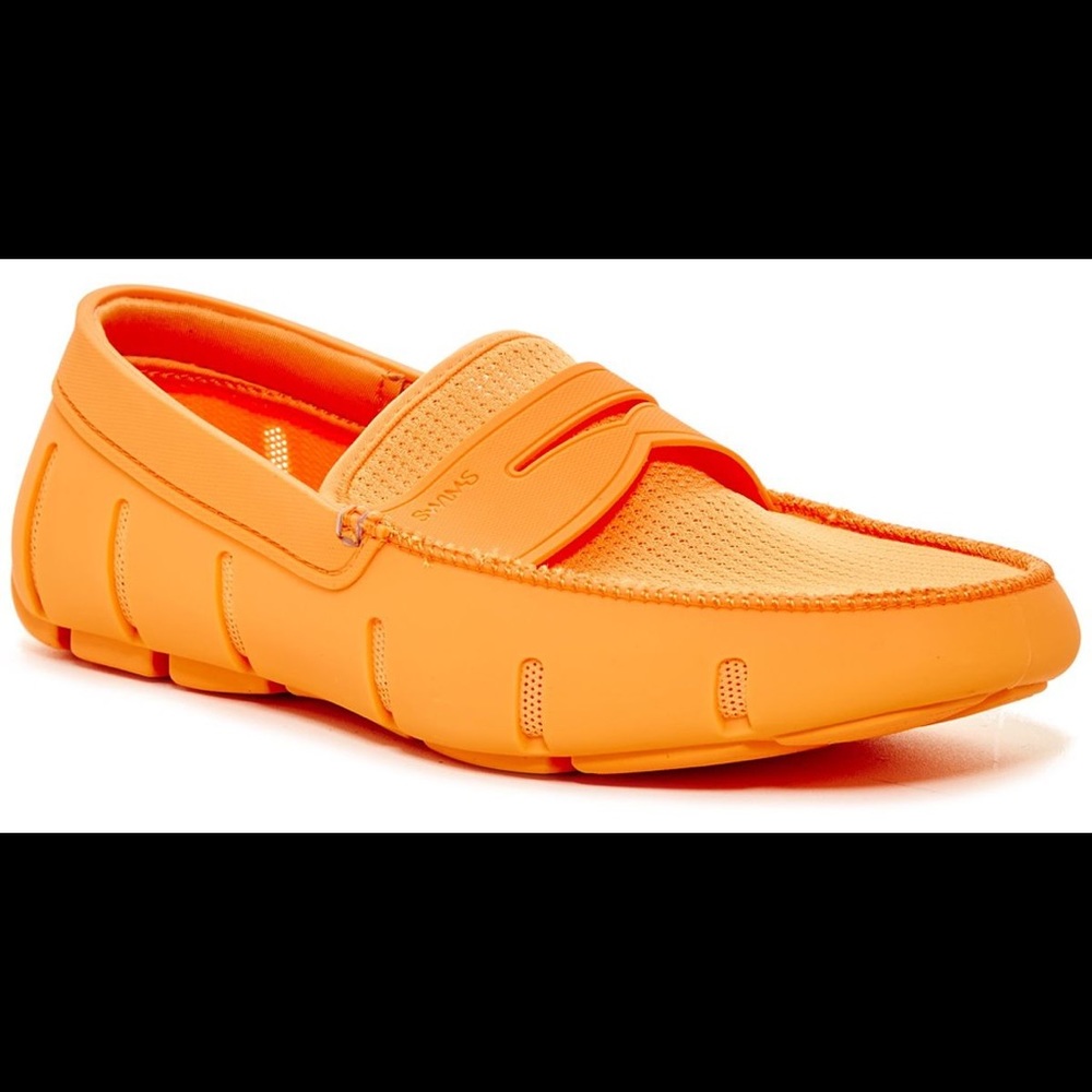 SWIMS orange rubber penny loafers for men